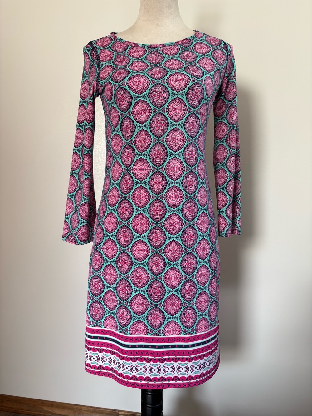 Cabana Life Monaco Pink Border Print Shift Tunic Dress UPF 50+Protection Medium
